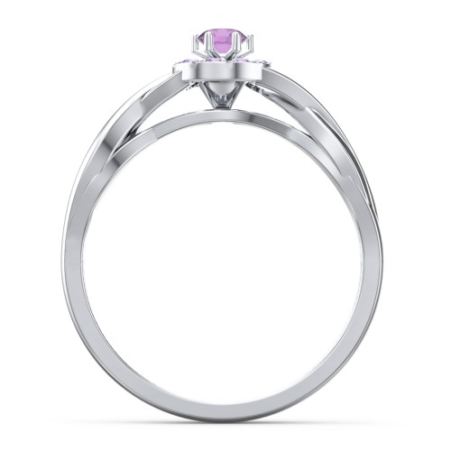 Braided Floral Cluster Ring – Sterling Silver with Amethyst and Amethyst Premium Zirconia