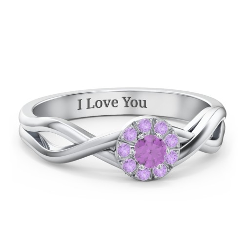 Braided Floral Cluster Ring – Sterling Silver with Amethyst and Amethyst Premium Zirconia