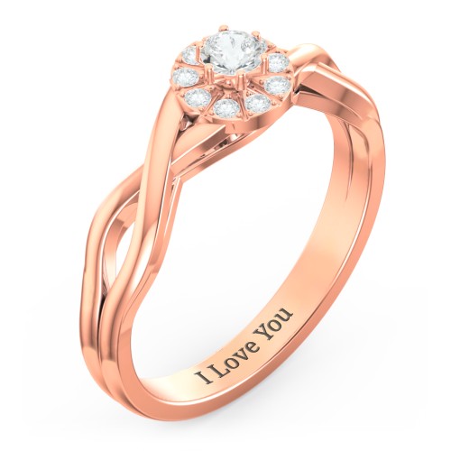 Braided Floral Cluster Ring – 10K Rose Gold with Cubic Zirconia and White Premium Zirconia