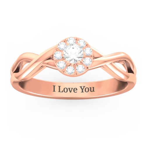 Braided Floral Cluster Ring – 10K Rose Gold with Cubic Zirconia and White Premium Zirconia