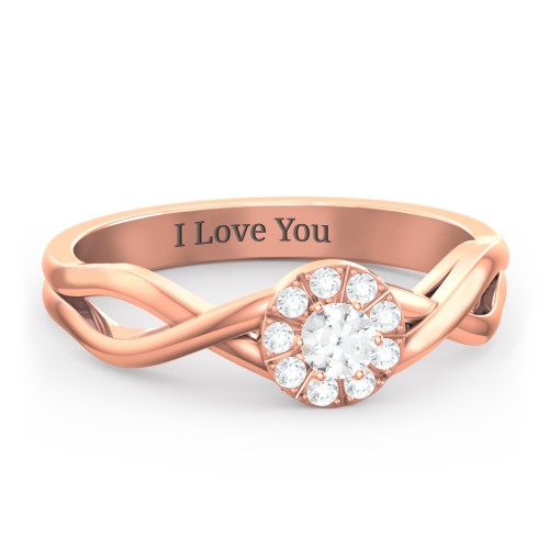Braided Floral Cluster Ring – 10K Rose Gold with Cubic Zirconia and White Premium Zirconia