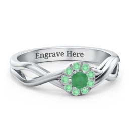 Braided Floral Cluster Ring in 925 Sterling Silver with Emerald and Green Premium Zirconia