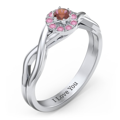 Braided Floral Cluster Ring – Sterling Silver with Garnet and Red Premium Zirconia