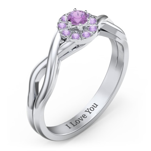 Braided Floral Cluster Ring – Sterling Silver with Amethyst and Amethyst Premium Zirconia