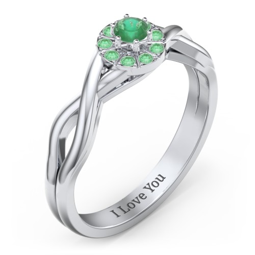 Braided Floral Cluster Ring – Sterling Silver with Emerald and Green Premium Zirconia