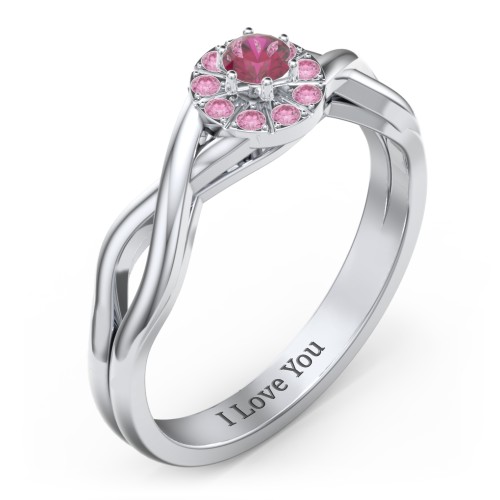 Braided Floral Cluster Ring – Sterling Silver with Ruby and Red Premium Zirconia
