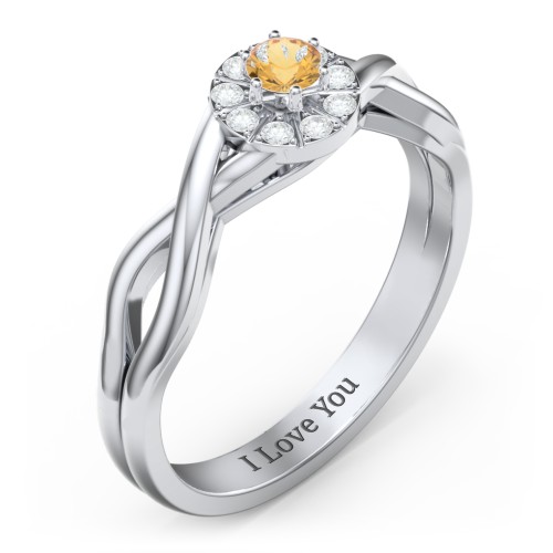 Braided Floral Cluster Ring – Sterling Silver with Citrine and White Premium Zirconia