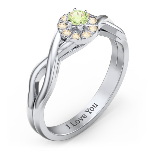 Braided Floral Cluster Ring – Sterling Silver with Peridot and Fancy Yellow Premium Zirconia