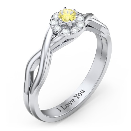 Braided Floral Cluster Ring – Sterling Silver with Citrine and White Premium Zirconia