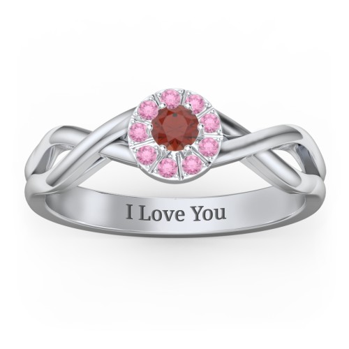 Braided Floral Cluster Ring – Sterling Silver with Garnet and Red Premium Zirconia