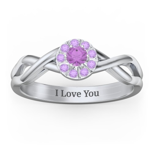 Braided Floral Cluster Ring – Sterling Silver with Amethyst and Amethyst Premium Zirconia