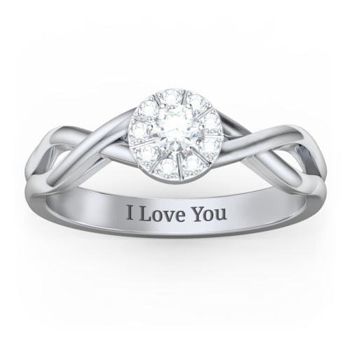 Braided Floral Cluster Ring – Sterling Silver with Diamond
