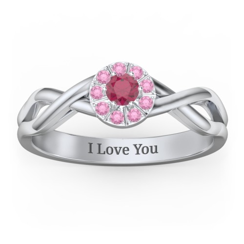 Braided Floral Cluster Ring – Sterling Silver with Ruby and Red Premium Zirconia