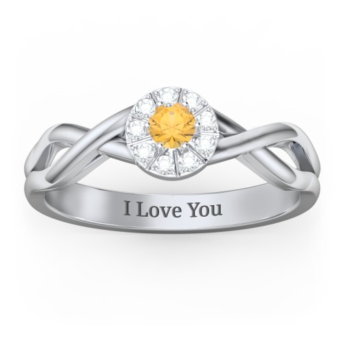 Braided Floral Cluster Ring – Sterling Silver with Citrine and White Premium Zirconia