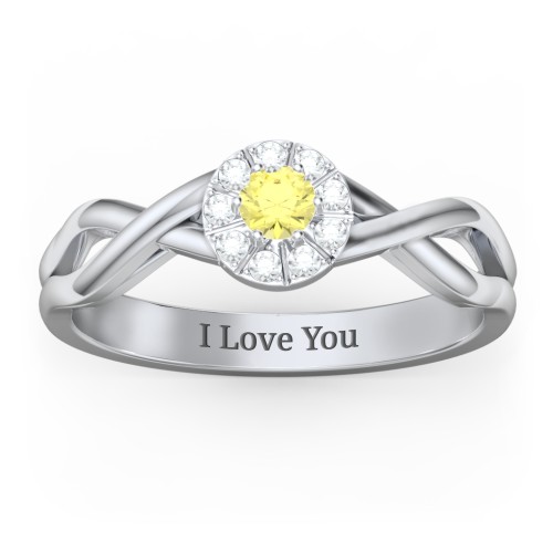 Braided Floral Cluster Ring – Sterling Silver with Citrine and White Premium Zirconia