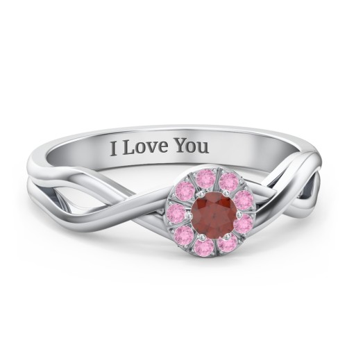 Braided Floral Cluster Ring – Sterling Silver with Garnet and Red Premium Zirconia