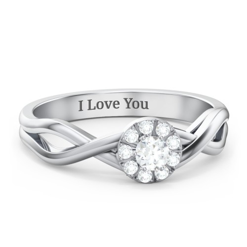 Braided Floral Cluster Ring – Sterling Silver with Diamond