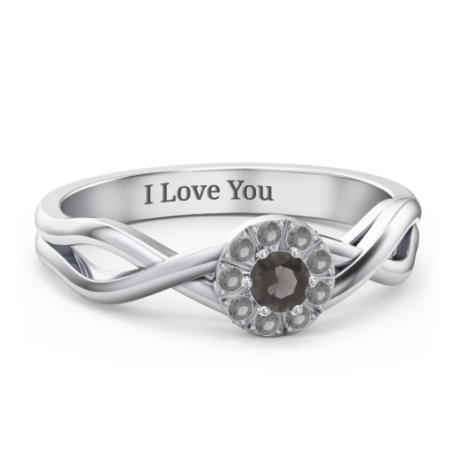 Braided Floral Cluster Ring – Sterling Silver with Smokey Quartz and Black Premium Zirconia