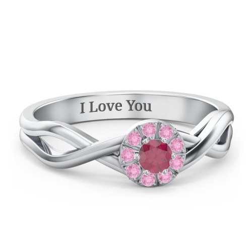 Braided Floral Cluster Ring – Sterling Silver with Ruby and Red Premium Zirconia