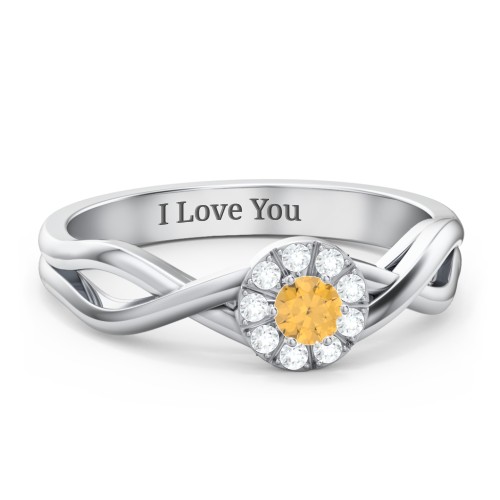 Braided Floral Cluster Ring – Sterling Silver with Citrine and White Premium Zirconia