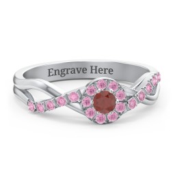 Braided Floral Cluster Ring with Shoulder Accents in 925 Sterling Silver with Garnet and Red Premium Zirconia
