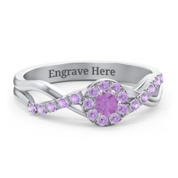 Braided Floral Cluster Ring with Shoulder Accents in 925 Sterling Silver with Amethyst and Amethyst Premium Zirconia