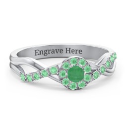 Braided Floral Cluster Ring with Shoulder Accents in 925 Sterling Silver with Emerald and Green Premium Zirconia