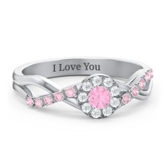 Braided Floral Cluster Ring with Shoulder Accents – Sterling Silver with Pink Tourmaline, White Premium Zirconia, and Fancy Pink Premium Zirconia