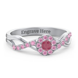 Braided Floral Cluster Ring with Shoulder Accents in 925 Sterling Silver with Ruby and Red Premium Zirconia