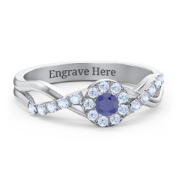 Braided Floral Cluster Ring with Shoulder Accents in 925 Sterling Silver with Blue Sapphire and Fancy Blue Premium Zirconia