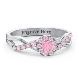 Braided Floral Cluster Ring with Shoulder Accents in 925 Sterling Silver with Pink Tourmaline and Fancy Pink Premium Zirconia