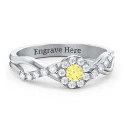 Braided Floral Cluster Ring with Shoulder Accents in 925 Sterling Silver with Citrine and White Premium Zirconia