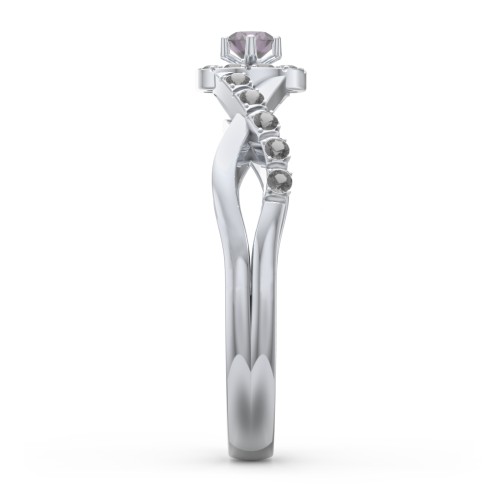 Braided Floral Cluster Ring with Shoulder Accents – Sterling Silver with Alexandrite and Black Premium Zirconia