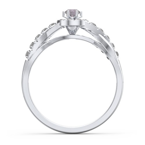 Braided Floral Cluster Ring with Shoulder Accents – Sterling Silver with Alexandrite and Black Premium Zirconia