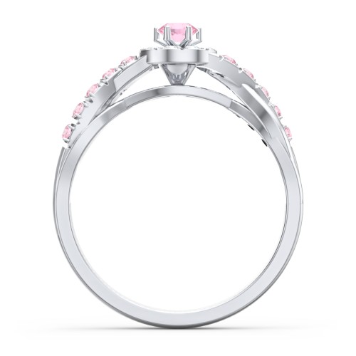Braided Floral Cluster Ring with Shoulder Accents – Sterling Silver with Pink Tourmaline, White Premium Zirconia, and Fancy Pink Premium Zirconia