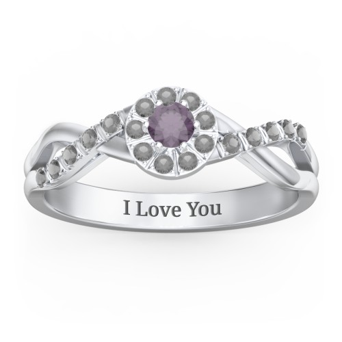 Braided Floral Cluster Ring with Shoulder Accents – Sterling Silver with Alexandrite and Black Premium Zirconia