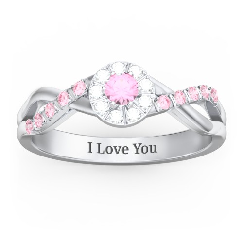 Braided Floral Cluster Ring with Shoulder Accents – Sterling Silver with Pink Tourmaline, White Premium Zirconia, and Fancy Pink Premium Zirconia