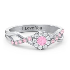 Braided Floral Cluster Ring with Shoulder Accents – 10K White Gold with Pink Tourmaline, White Premium Zirconia, and Fancy Pink Premium Zirconia