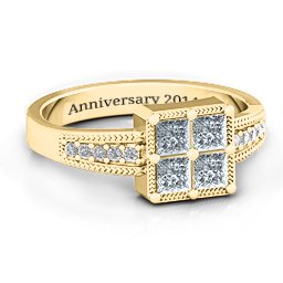 Vintage Princess Cut Ring with Shoulder Accents