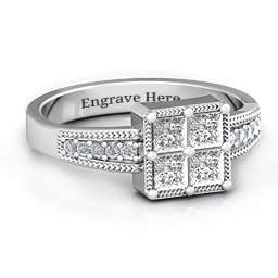 Vintage Princess Cut Ring with Shoulder Accents