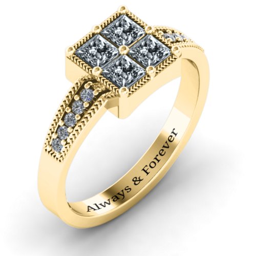 Vintage Princess Cut Ring with Shoulder Accents