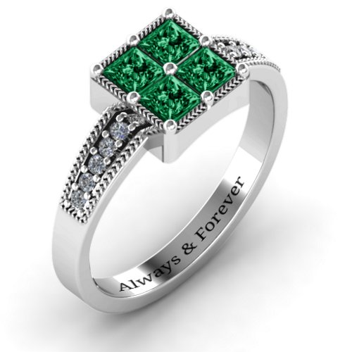 Vintage Princess Cut Ring with Shoulder Accents