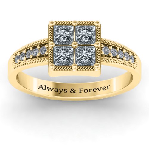 Vintage Princess Cut Ring with Shoulder Accents