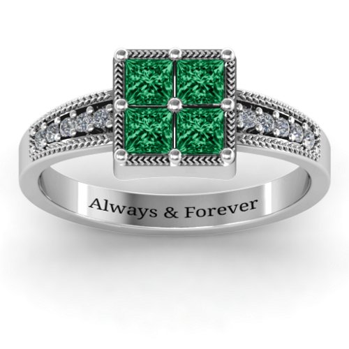 Vintage Princess Cut Ring with Shoulder Accents