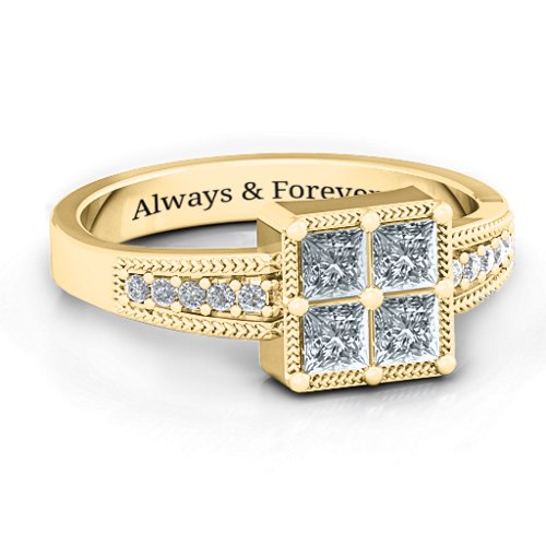 Vintage Princess Cut Ring with Shoulder Accents