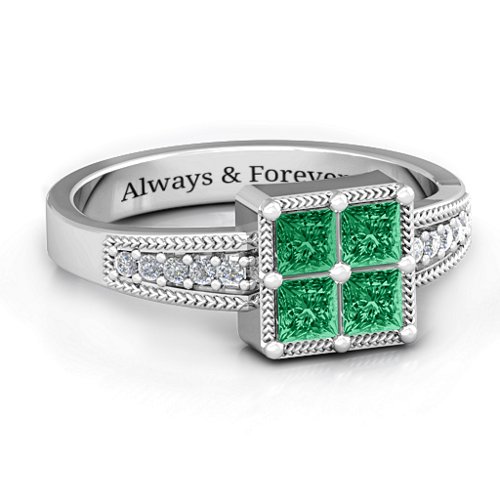 Vintage Princess Cut Ring with Shoulder Accents