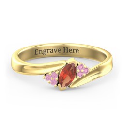 Twisted Marquise Ring with Shoulder Accents in 18K Gold Plated Silver