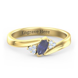 Twisted Marquise Ring with Shoulder Accents in 18K Gold Plated Silver with Blue Sapphire and Fancy Blue Premium Zirconia