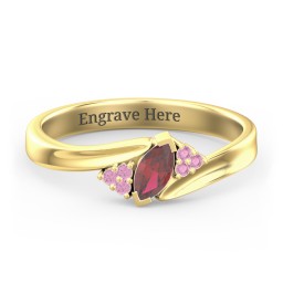 Twisted Marquise Ring with Shoulder Accents in 18K Gold Plated Silver