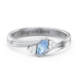 Twisted Marquise Ring with Shoulder Accents in 925 Sterling Silver with Blue Topaz